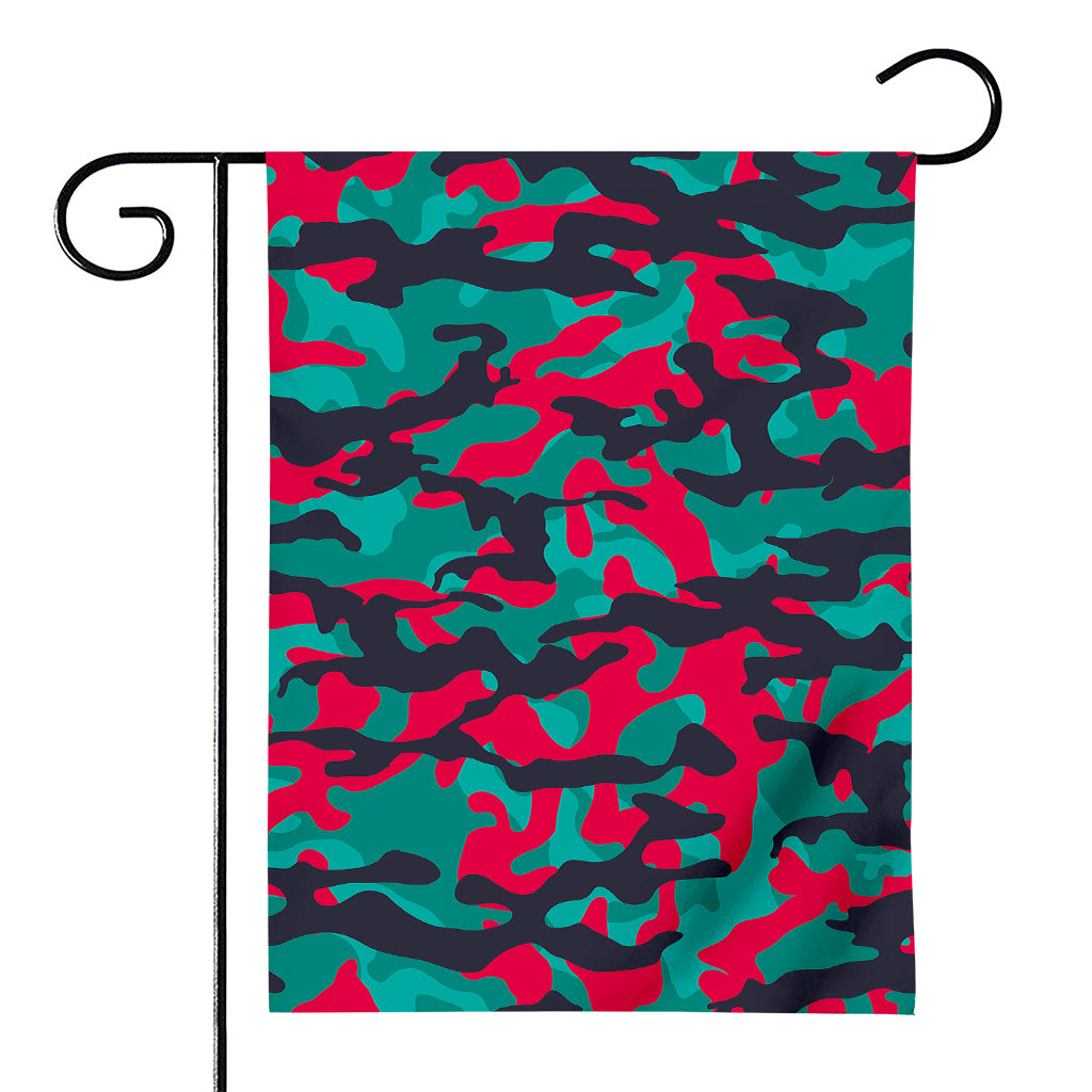 Pink Teal And Black Camouflage Print House Flag