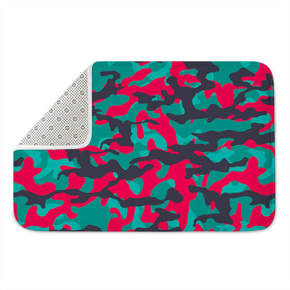 Pink Teal And Black Camouflage Print Indoor Door Mat
