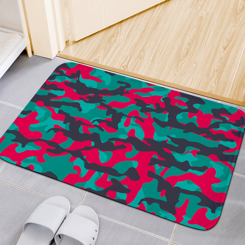 Pink Teal And Black Camouflage Print Indoor Door Mat