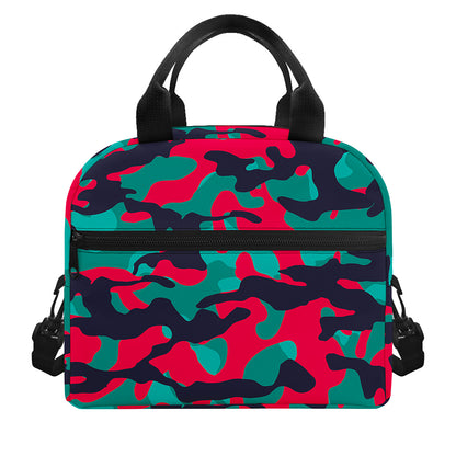 Pink Teal And Black Camouflage Print Insulated Lunch Bag