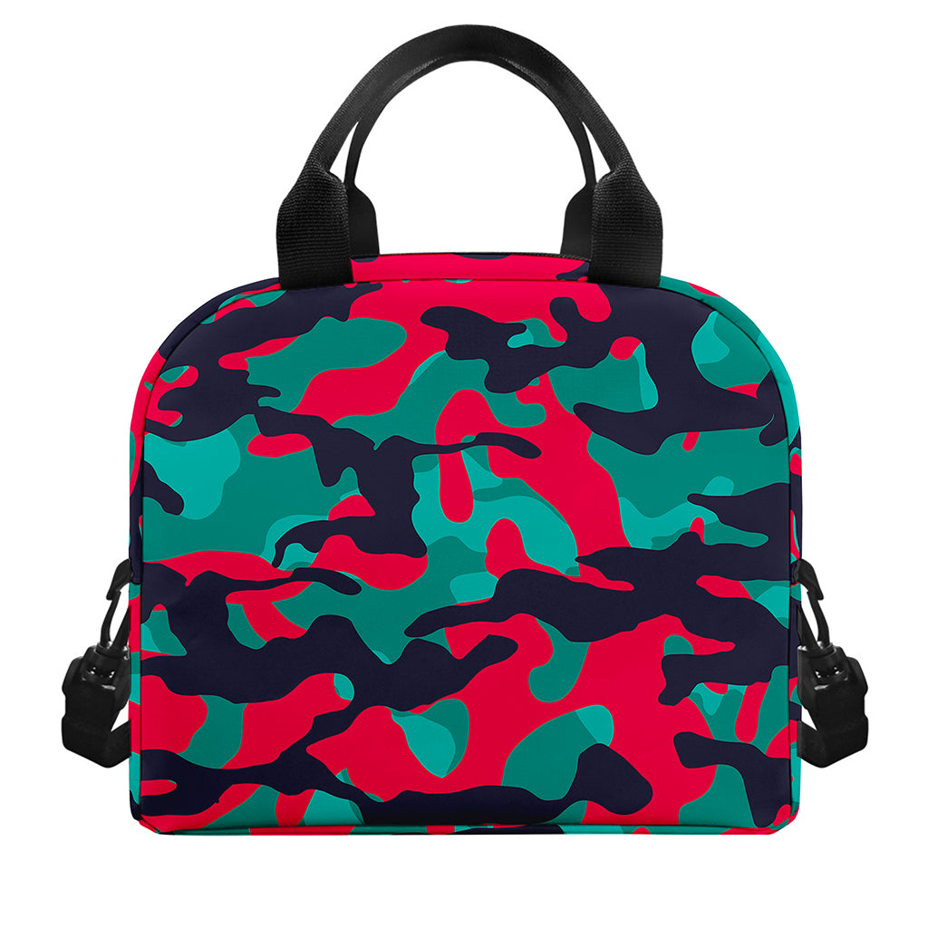 Pink Teal And Black Camouflage Print Insulated Lunch Bag