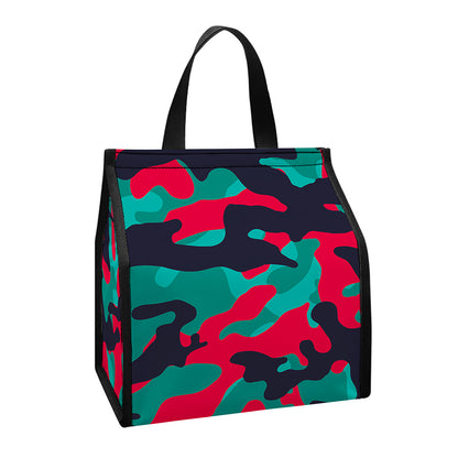 Pink Teal And Black Camouflage Print Insulated Lunch Tote