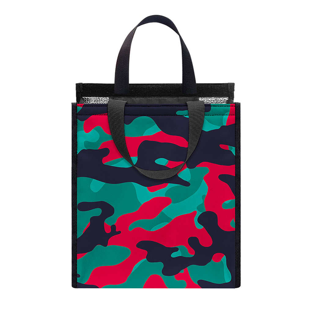 Pink Teal And Black Camouflage Print Insulated Lunch Tote