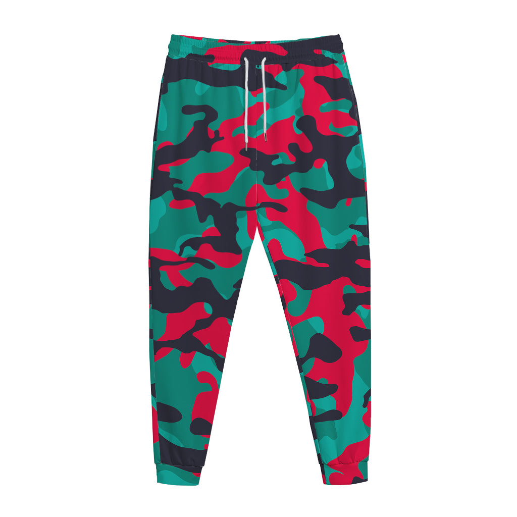 Pink Teal And Black Camouflage Print Jogger Pants