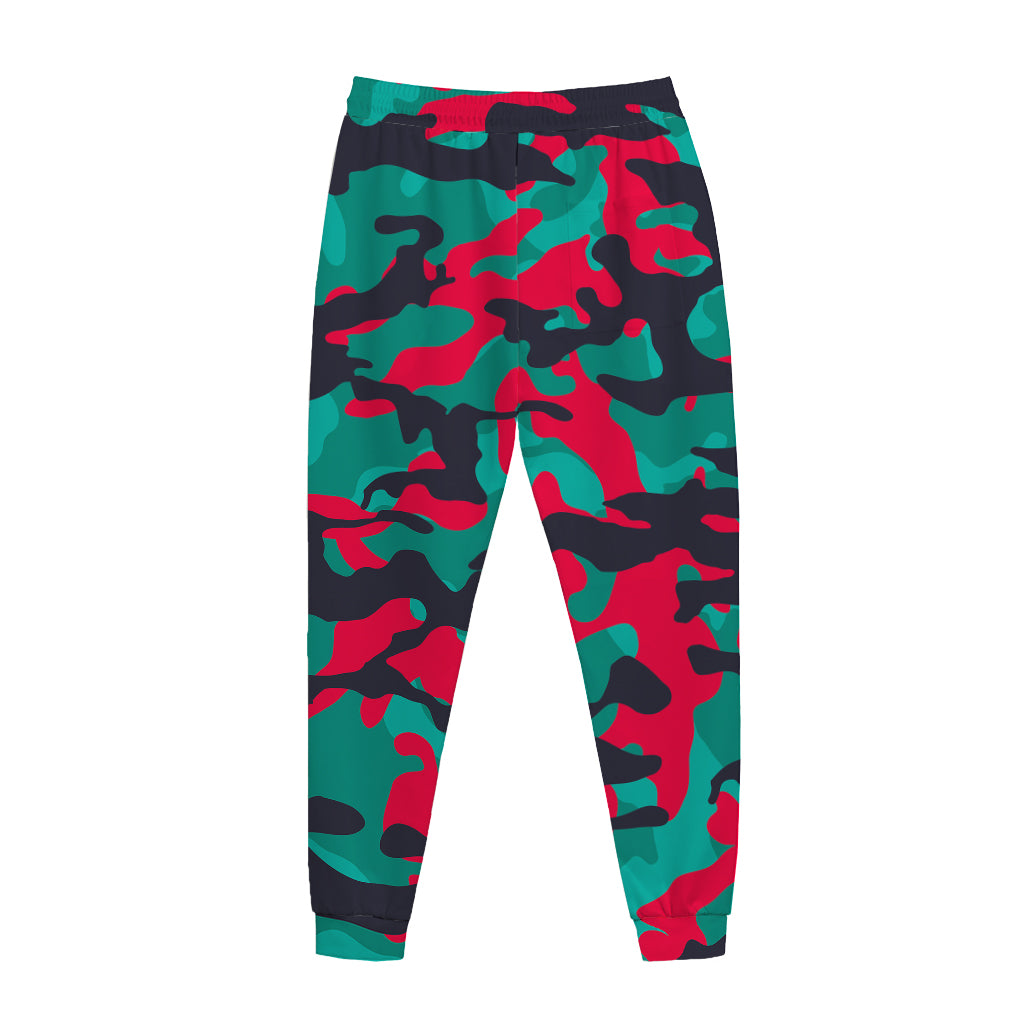 Pink Teal And Black Camouflage Print Jogger Pants
