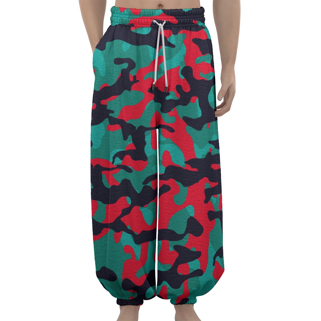 Pink Teal And Black Camouflage Print Lantern Pants