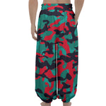 Pink Teal And Black Camouflage Print Lantern Pants