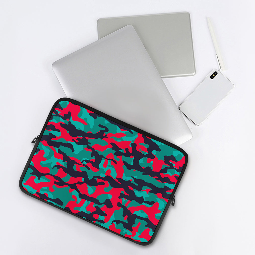 Pink Teal And Black Camouflage Print Laptop Sleeve
