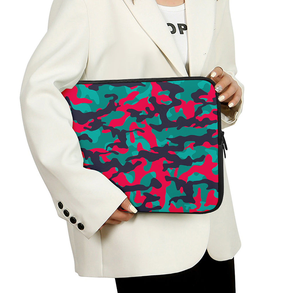 Pink Teal And Black Camouflage Print Laptop Sleeve