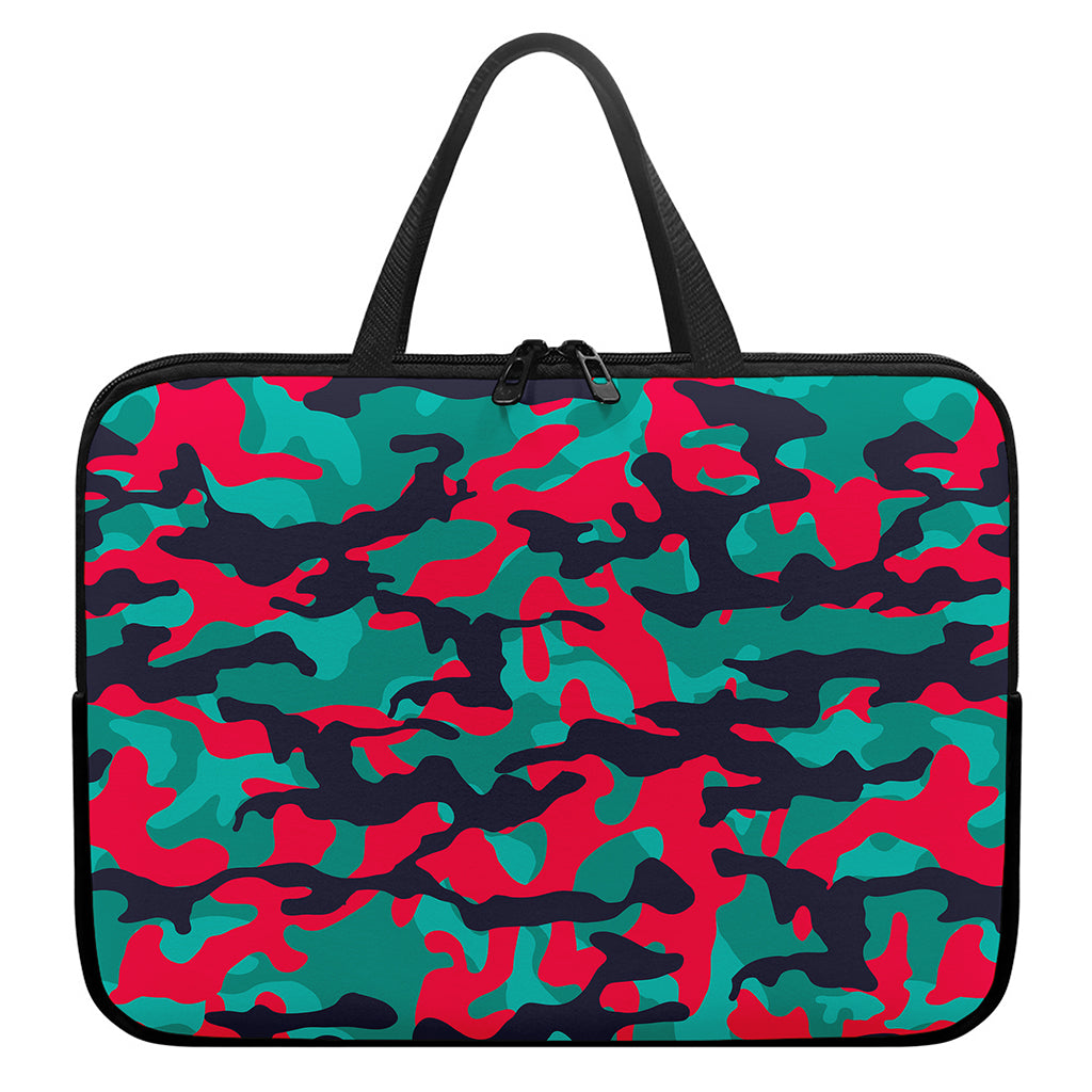 Pink Teal And Black Camouflage Print Laptop Sleeve With Handle