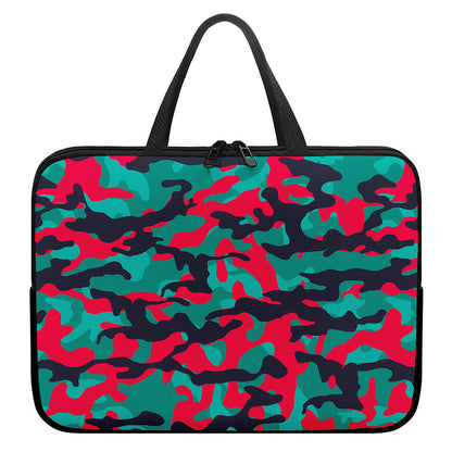 Pink Teal And Black Camouflage Print Laptop Sleeve With Handle