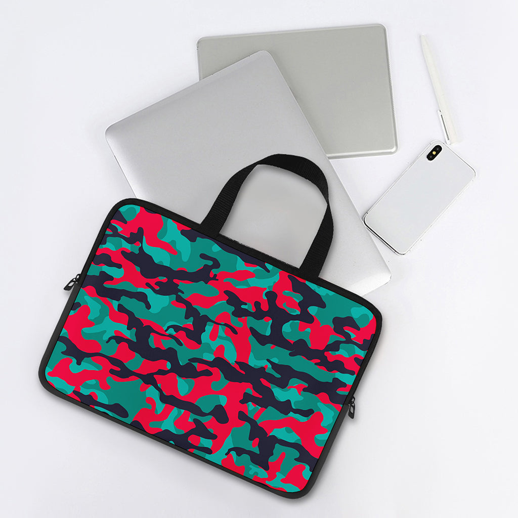 Pink Teal And Black Camouflage Print Laptop Sleeve With Handle