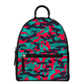Pink Teal And Black Camouflage Print Leather Backpack