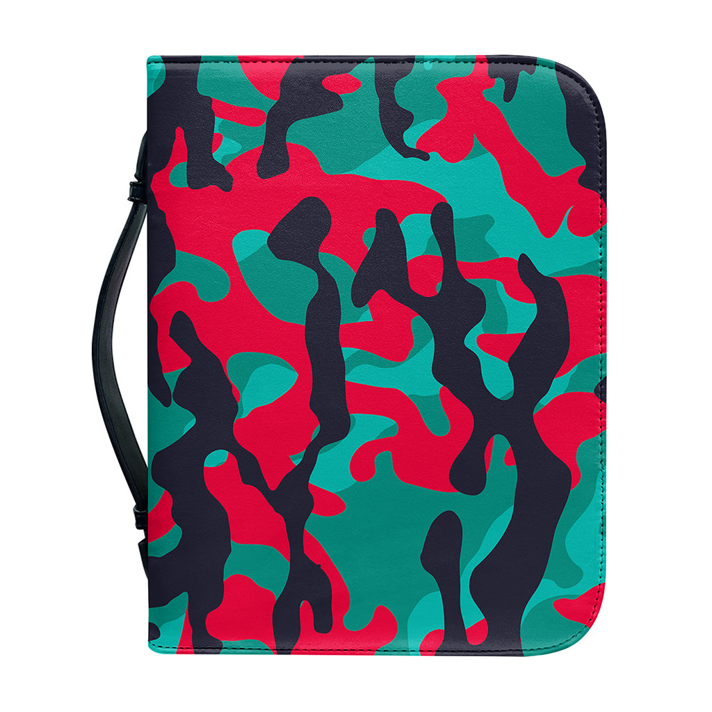 Pink Teal And Black Camouflage Print Leather Bible Cover