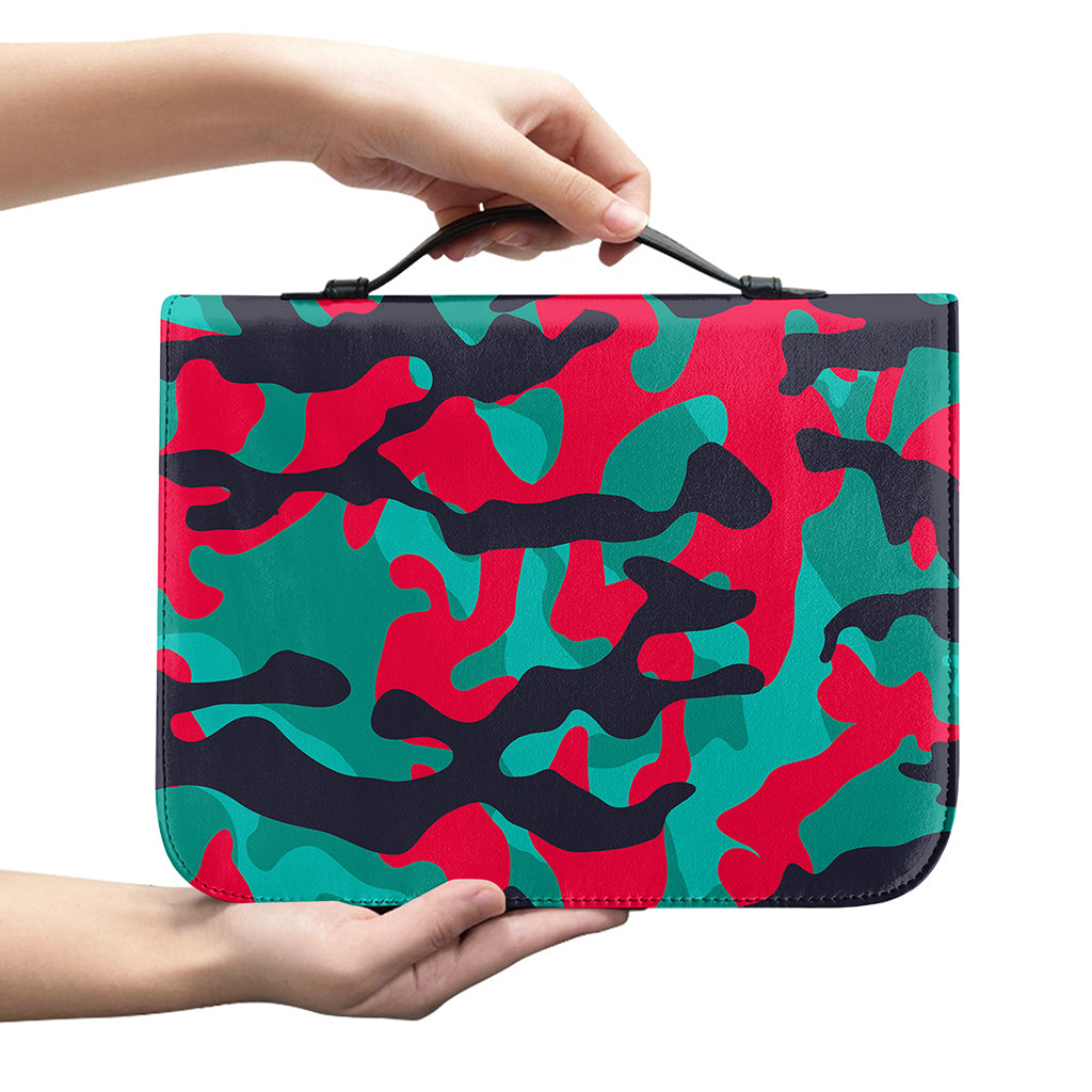 Pink Teal And Black Camouflage Print Leather Bible Cover