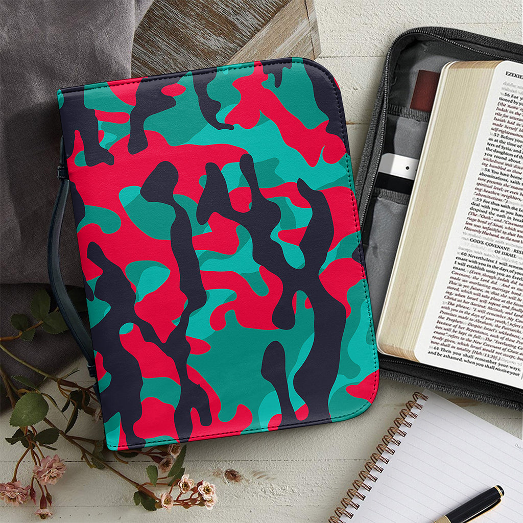 Pink Teal And Black Camouflage Print Leather Bible Cover