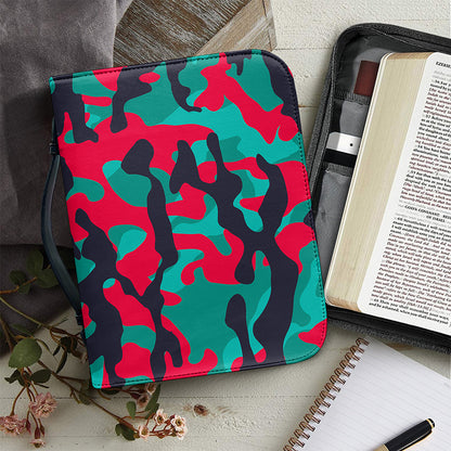 Pink Teal And Black Camouflage Print Leather Bible Cover