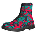 Pink Teal And Black Camouflage Print Lace-Up Boots