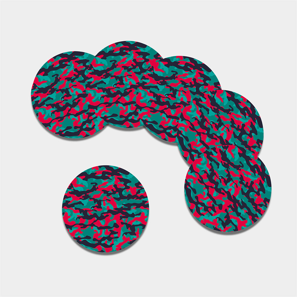Pink Teal And Black Camouflage Print Leather Coaster Set