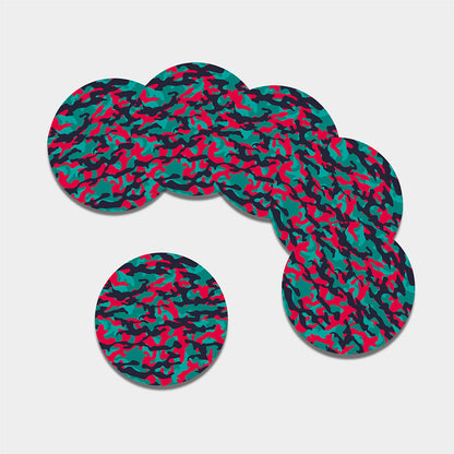 Pink Teal And Black Camouflage Print Leather Coaster Set