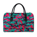 Pink Teal And Black Camouflage Print Leather Duffel Bag