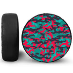 Pink Teal And Black Camouflage Print Leather Spare Tire Cover