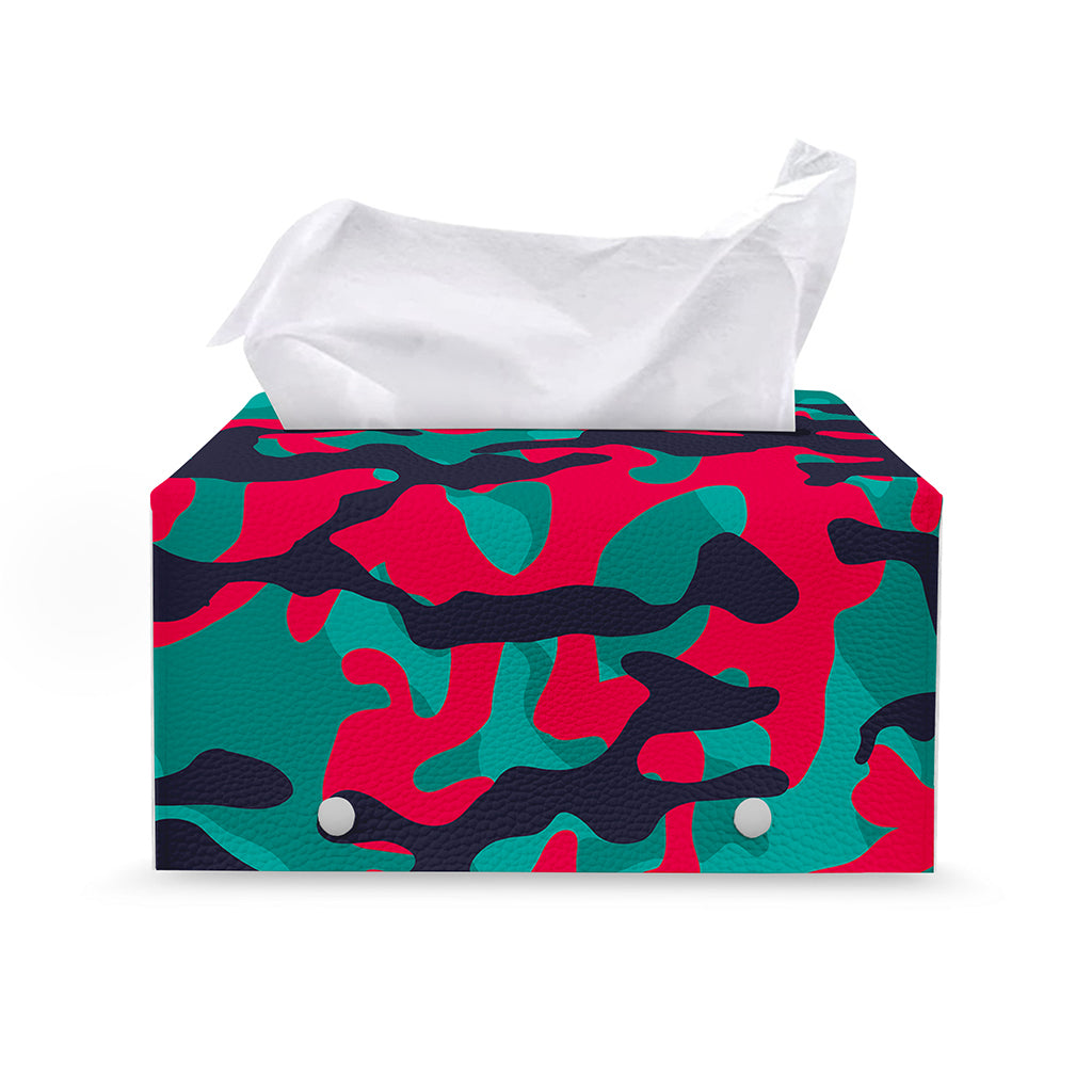 Pink Teal And Black Camouflage Print Leather Tissue Box Cover