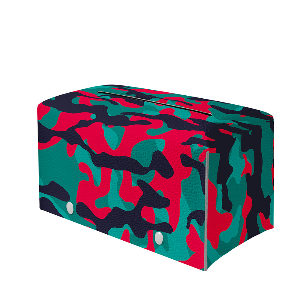 Pink Teal And Black Camouflage Print Leather Tissue Box Cover
