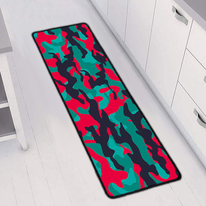 Pink Teal And Black Camouflage Print Long Kitchen Mat