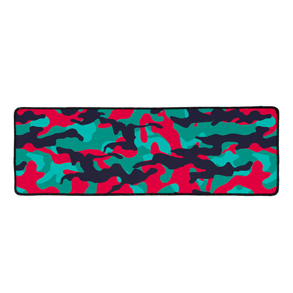 Pink Teal And Black Camouflage Print Long Kitchen Mat