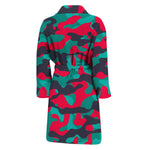 Pink Teal And Black Camouflage Print Men's Bathrobe
