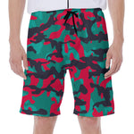 Pink Teal And Black Camouflage Print Men's Beach Shorts