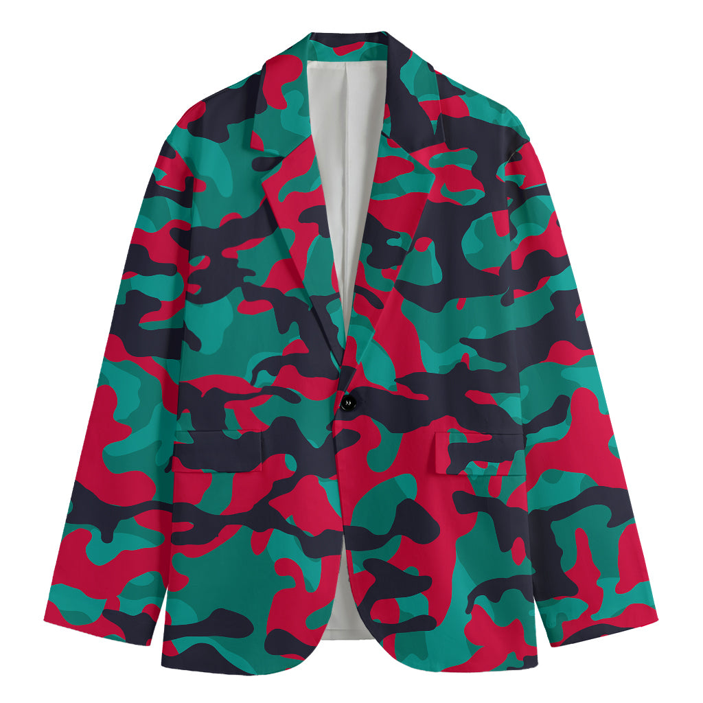 Pink Teal And Black Camouflage Print Men's Blazer