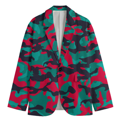 Pink Teal And Black Camouflage Print Men's Blazer