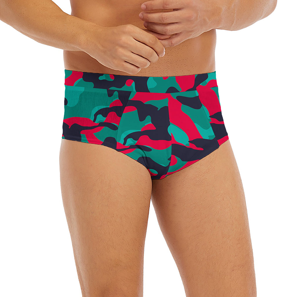 Pink Teal And Black Camouflage Print Men's Briefs