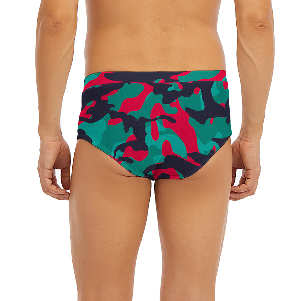 Pink Teal And Black Camouflage Print Men's Briefs