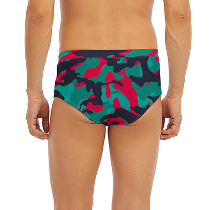 Pink Teal And Black Camouflage Print Men's Briefs