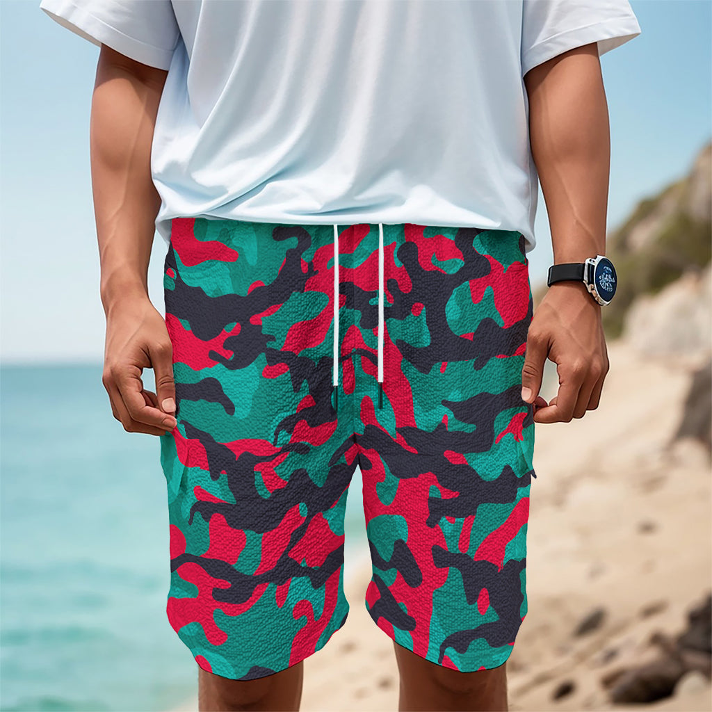 Pink Teal And Black Camouflage Print Men's Cargo Shorts