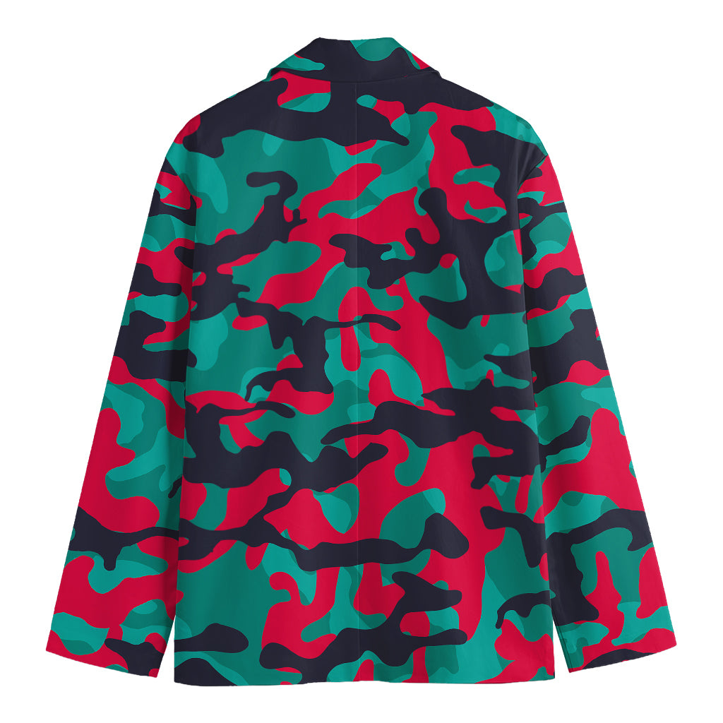 Pink Teal And Black Camouflage Print Men's Cotton Blazer