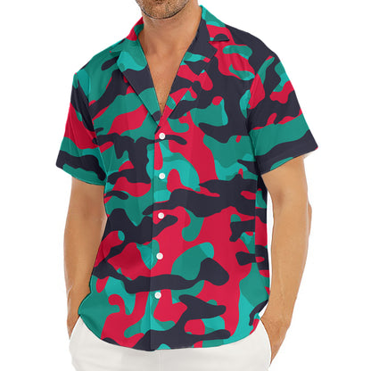 Pink Teal And Black Camouflage Print Men's Deep V-Neck Shirt
