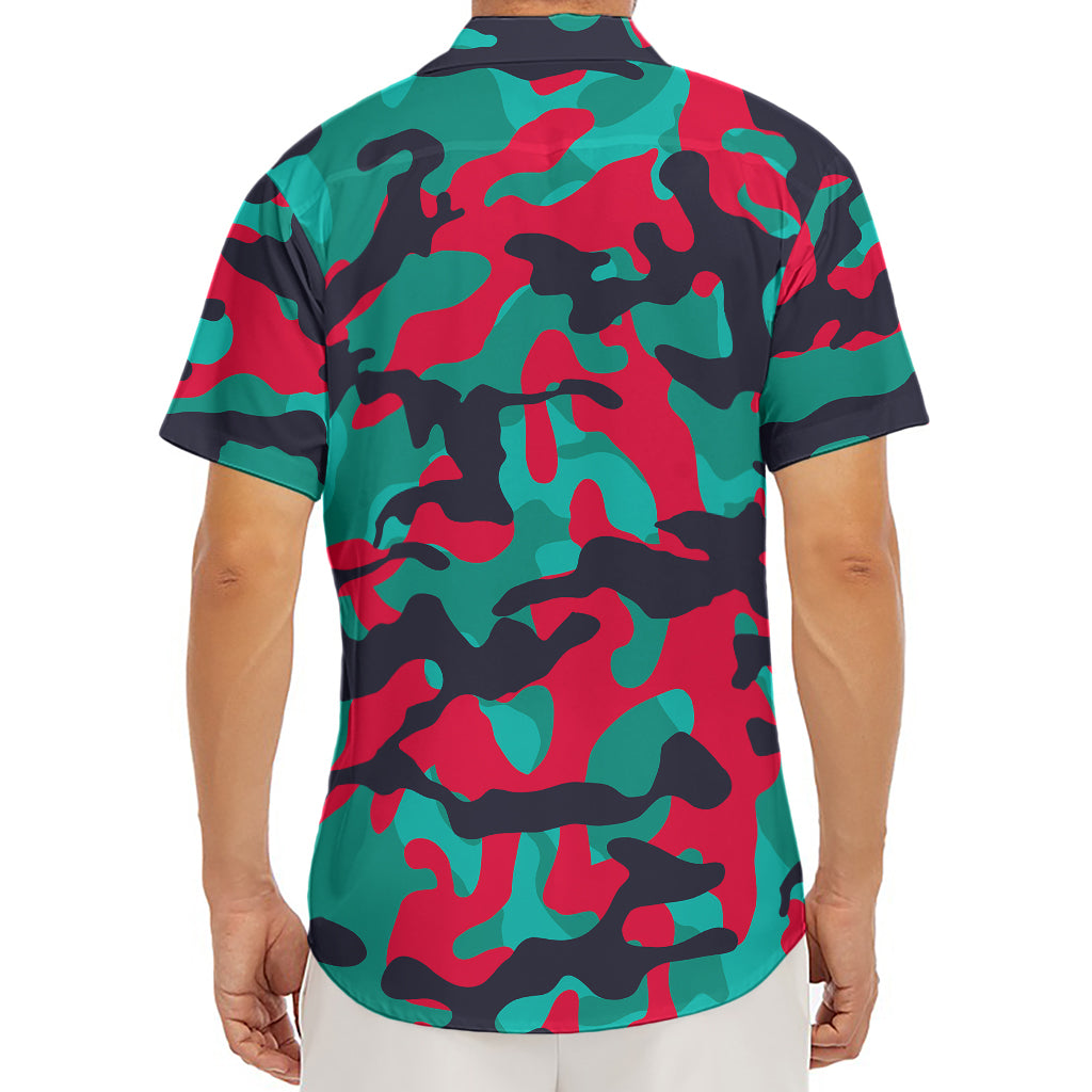 Pink Teal And Black Camouflage Print Men's Deep V-Neck Shirt