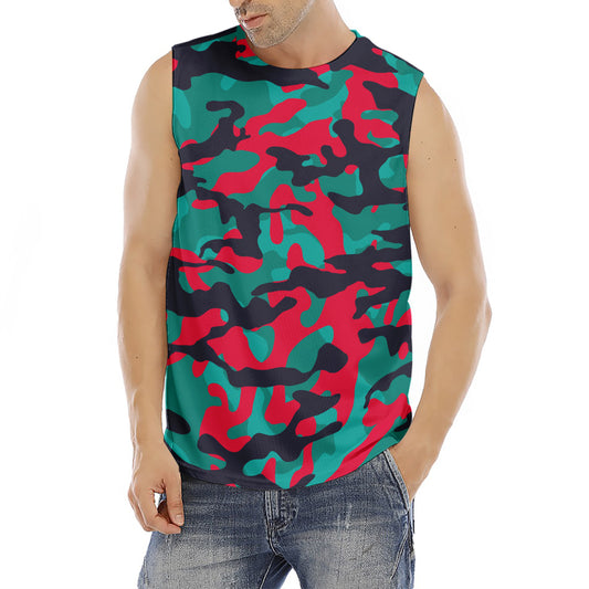 Pink Teal And Black Camouflage Print Men's Fitness Tank Top