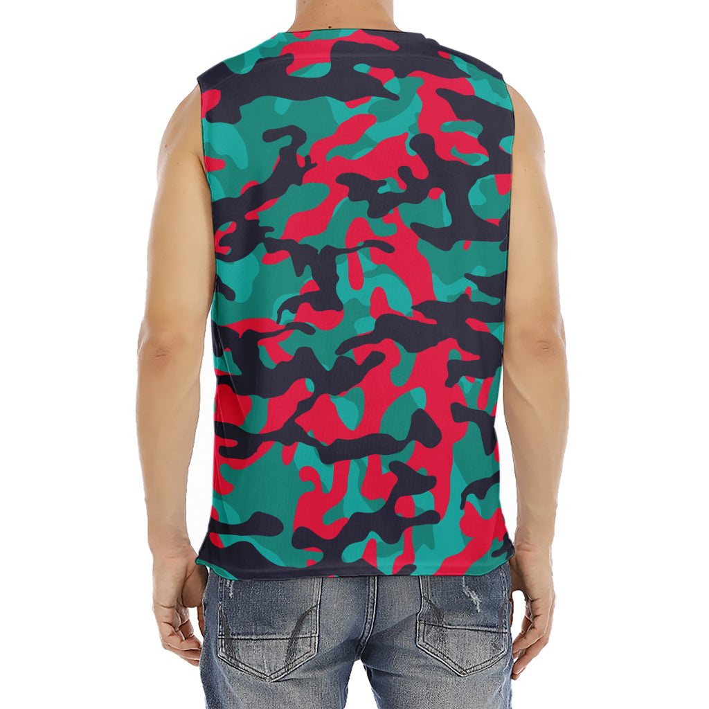 Pink Teal And Black Camouflage Print Men's Fitness Tank Top