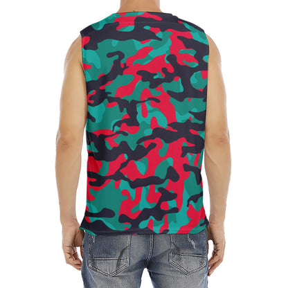 Pink Teal And Black Camouflage Print Men's Fitness Tank Top