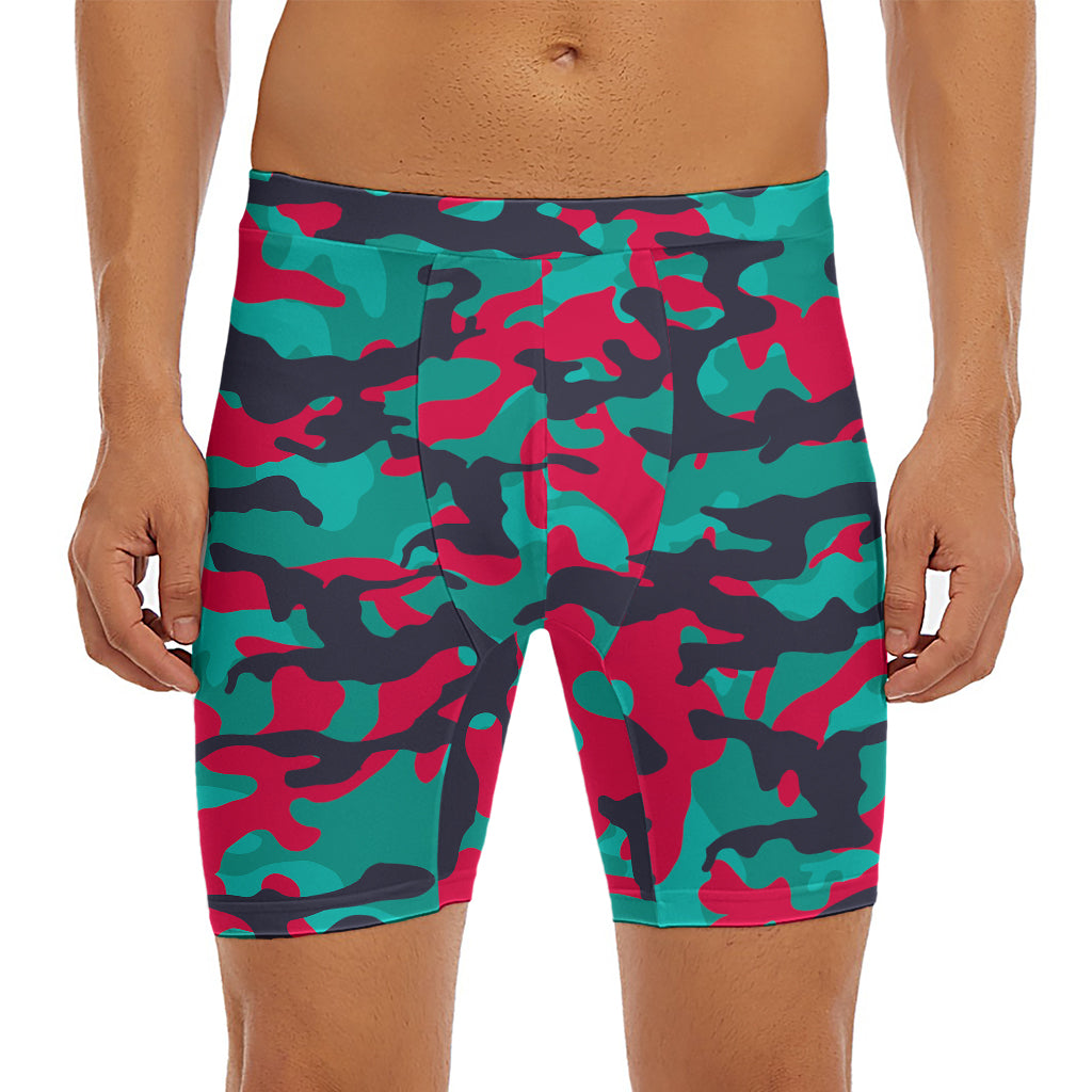 Pink Teal And Black Camouflage Print Men's Long Boxer Briefs