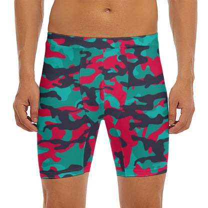 Pink Teal And Black Camouflage Print Men's Long Boxer Briefs