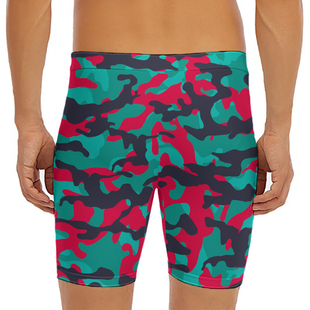 Pink Teal And Black Camouflage Print Men's Long Boxer Briefs