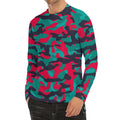 Pink Teal And Black Camouflage Print Men's Long Sleeve Rash Guard
