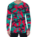 Pink Teal And Black Camouflage Print Men's Long Sleeve T-Shirt