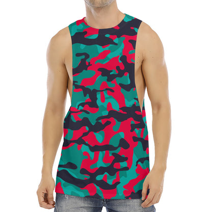 Pink Teal And Black Camouflage Print Men's Muscle Tank Top